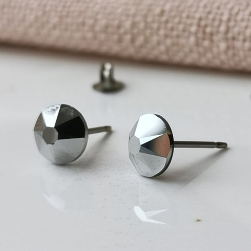 Chrome Crystal Titanium Earrings, 6.5mm