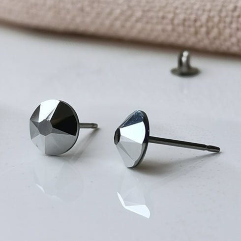 Chrome Crystal Titanium Earrings, 6.5mm