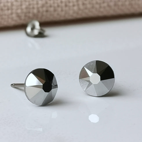 Chrome Crystal Titanium Earrings, 6.5mm