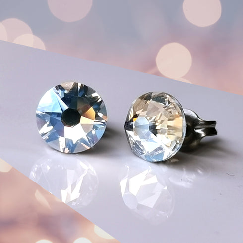 Clear Moonlight Crystal Titanium Earrings, 6.5mm