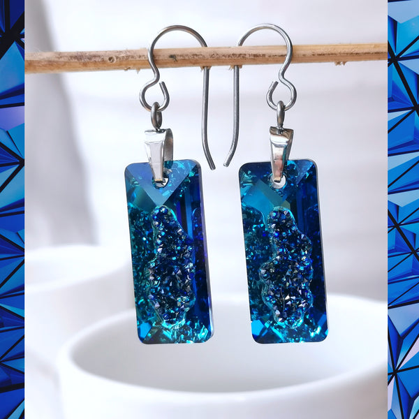 Large Bermuda Blue Crystal Titanium Long Drops