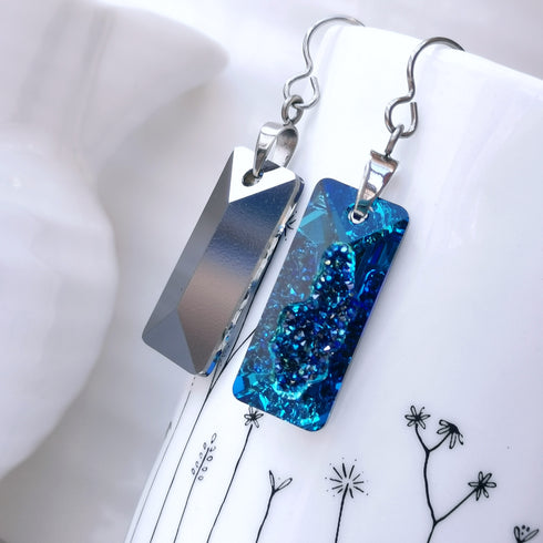 Large Bermuda Blue Crystal Titanium Long Drops