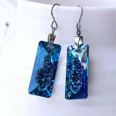 Large Bermuda Blue Crystal Titanium Long Drops