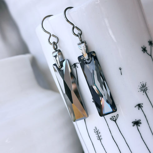 Silver Night Crystal Titanium Long Drops