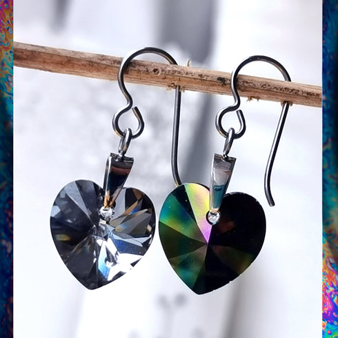 Dark Rainbow Crystal Titanium Drop Earrings