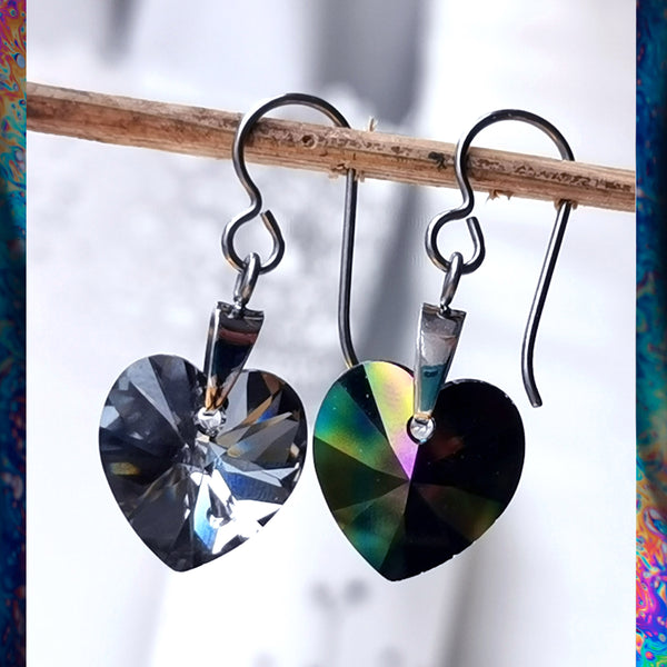 Dark Rainbow Crystal Titanium Drop Earrings