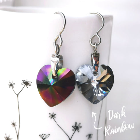 Dark Rainbow Crystal Titanium Drop Earrings