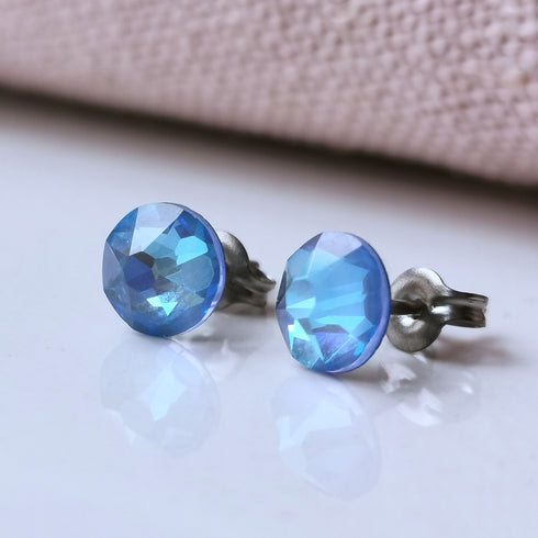 Ocean Blue Crystal Titanium Earrings, 6.5mm