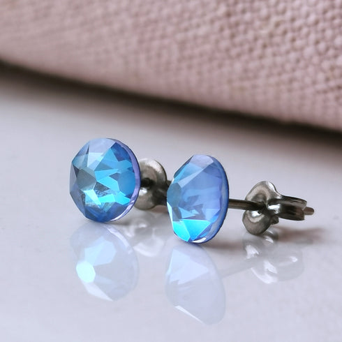 Ocean Blue Crystal Titanium Earrings, 6.5mm