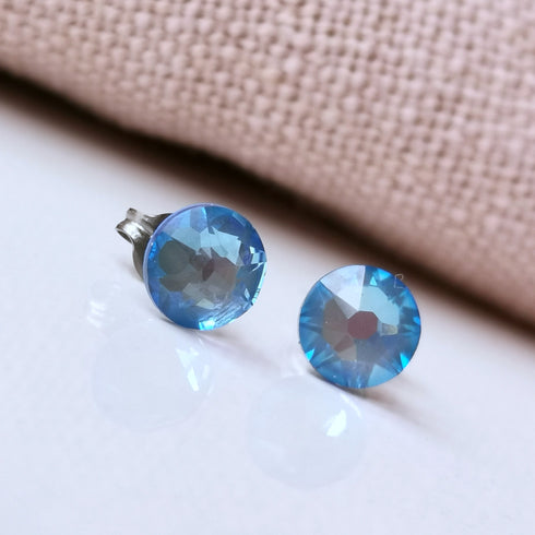 Ocean Blue Crystal Titanium Earrings, 6.5mm