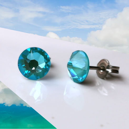 Laguna Blue Crystal Titanium Earrings, 6.5mm