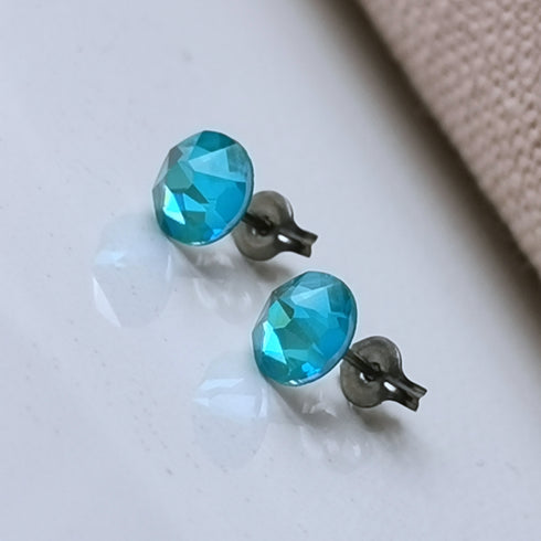 Laguna Blue Crystal Titanium Earrings, 6.5mm