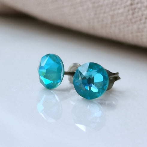Laguna Blue Crystal Titanium Earrings, 6.5mm