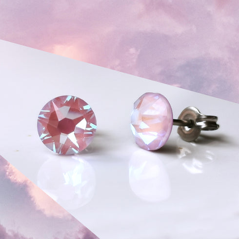 Lavender Pink Crystal Titanium Earrings, 6.5mm