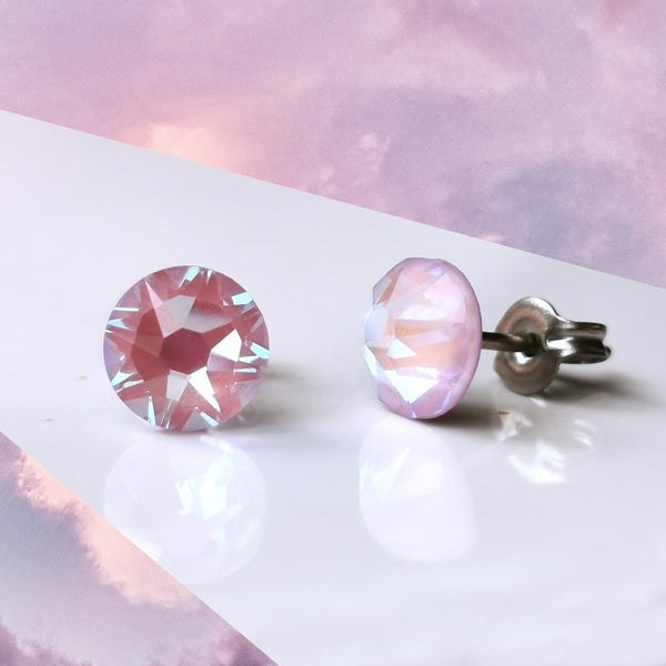 Lavender Pink Crystal Titanium Earrings, 6.5mm