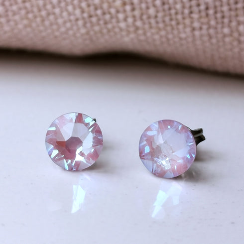 Lavender Pink Crystal Titanium Earrings, 6.5mm