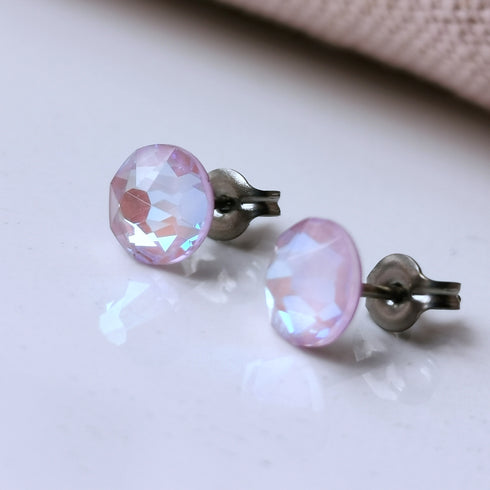 Lavender Pink Crystal Titanium Earrings, 6.5mm