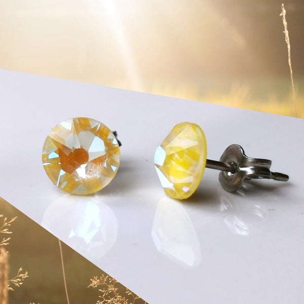 Sunshine Yellow Crystal Titanium Earrings, 6.5mm