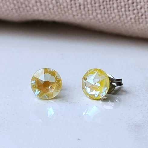 Sunshine Yellow Crystal Titanium Earrings, 6.5mm
