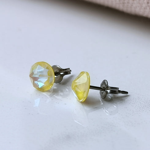Sunshine Yellow Crystal Titanium Earrings, 6.5mm