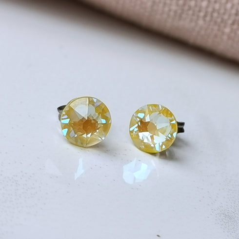 Sunshine Yellow Crystal Titanium Earrings, 6.5mm