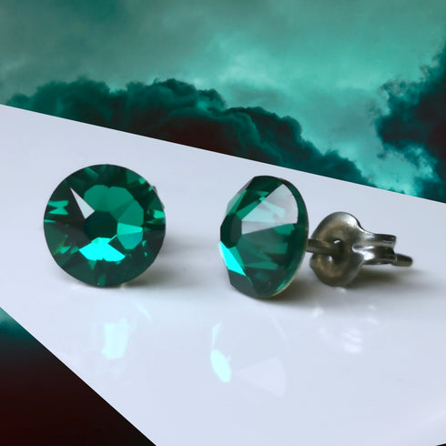Emerald Green Crystal Titanium Earrings, 6.5mm