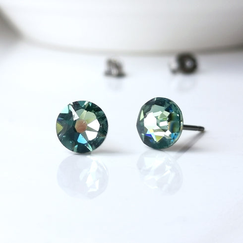 Green Erinite Crystal Titanium Earrings, 6.5mm