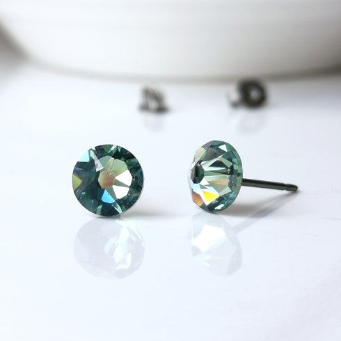 Green Erinite Crystal Titanium Earrings, 6.5mm