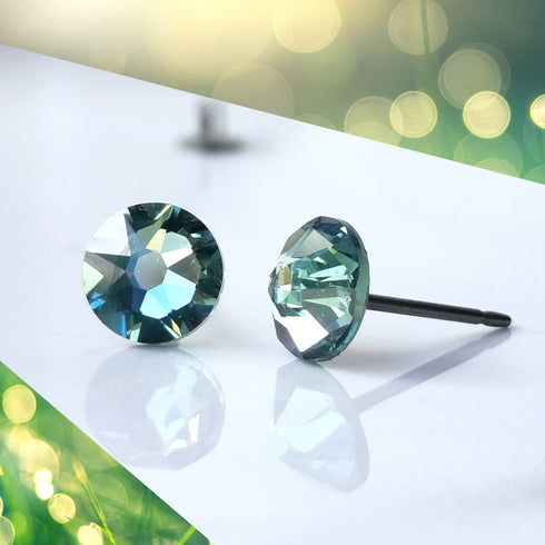 Green Erinite Crystal Titanium Earrings, 6.5mm
