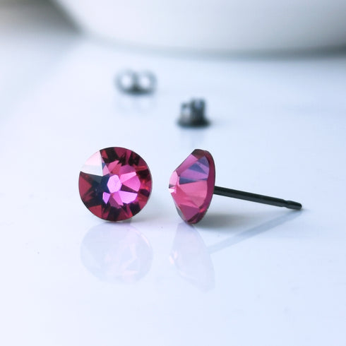 Fushia Crystal Titanium Earrings, 6.5mm