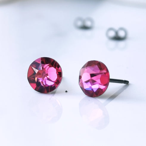 Fushia Crystal Titanium Earrings, 6.5mm