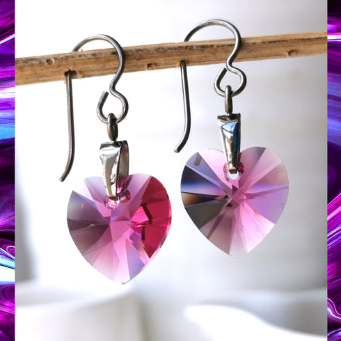 Pink Fuchsia Crystal Titanium Drop Earrings