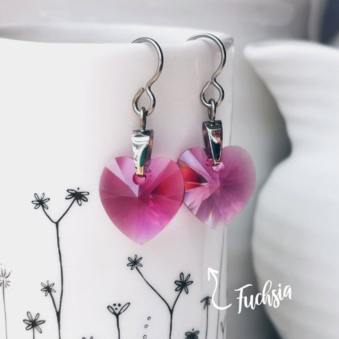Pink Fuchsia Crystal Titanium Drop Earrings