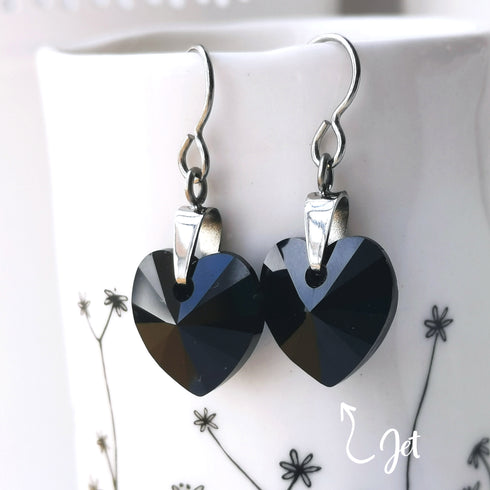 Jet Black Crystal Titanium Drop Earrings