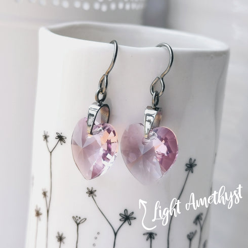 Light Amethyst Crystal Titanium Drop Earrings