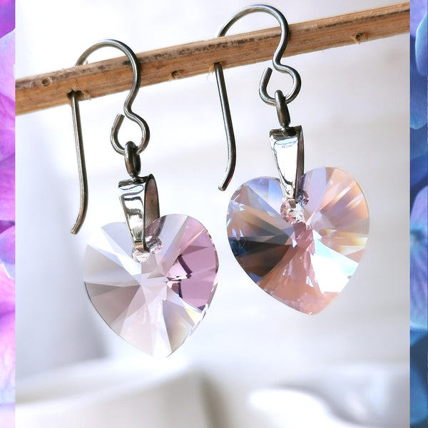 Light Amethyst Crystal Titanium Drop Earrings