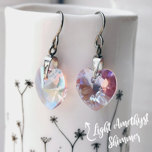 Light Amethyst Crystal Titanium Drop Earrings