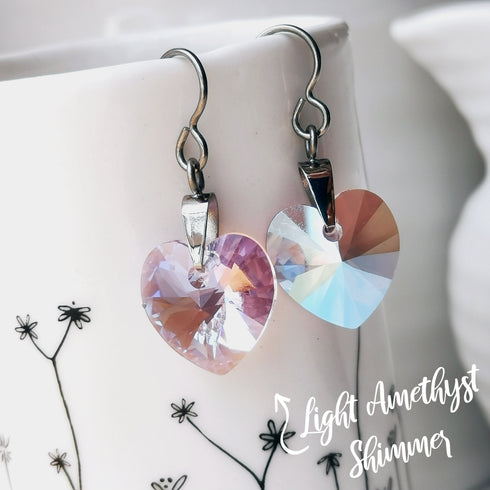 Light Amethyst Crystal Titanium Drop Earrings