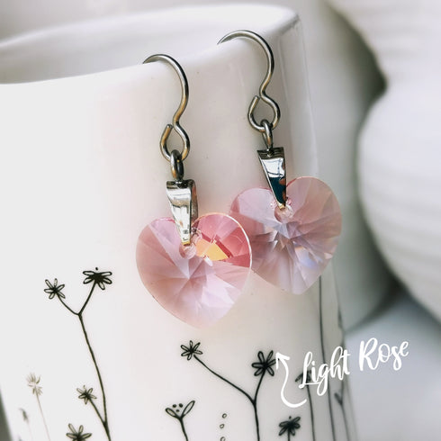 Light Rose Pink Crystal Titanium Drop Earrings