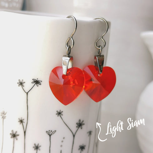 Light Siam Red Crystal Titanium Drop Earrings