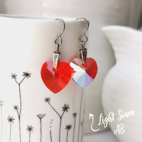 Light Siam Red Crystal Titanium Drop Earrings