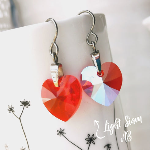 Light Siam Red Crystal Titanium Drop Earrings