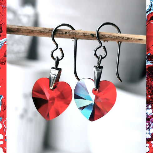 Light Siam Red Crystal Titanium Drop Earrings