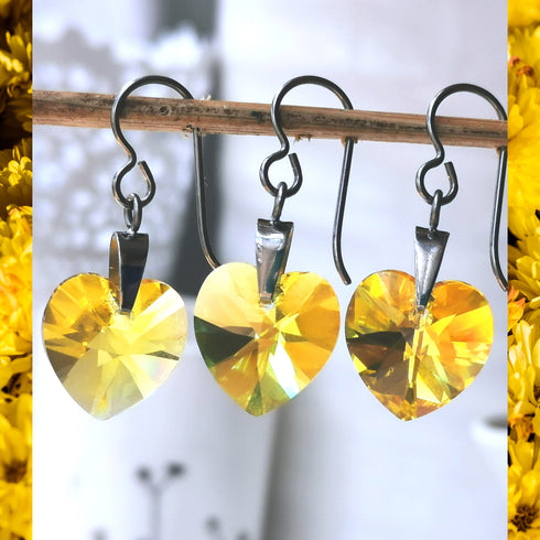 Sunshine Yellow Crystal Titanium Drop Earrings