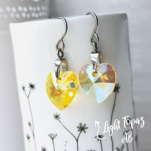 Sunshine Yellow Crystal Titanium Drop Earrings