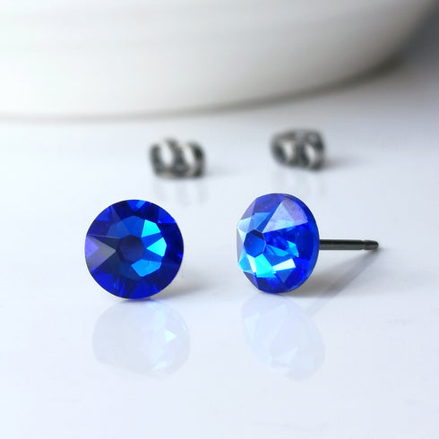 Majestic Cobalt Blue Crystal Titanium Earrings, 6.5mm