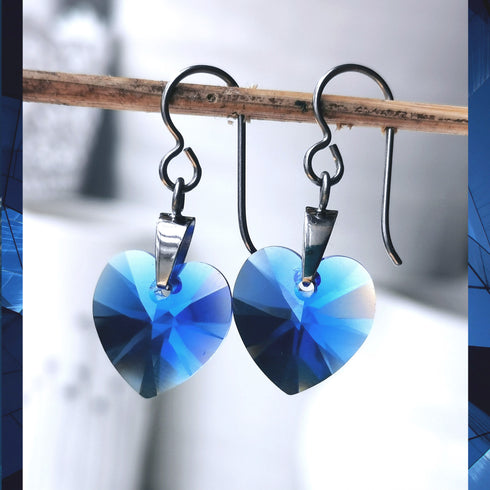 Majestic Royal Blue Crystal Titanium Drop Earrings