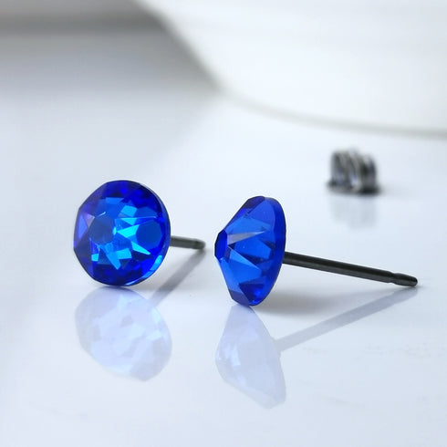 Majestic Cobalt Blue Crystal Titanium Earrings, 6.5mm