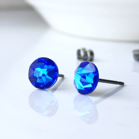 Majestic Cobalt Blue Crystal Titanium Earrings, 6.5mm