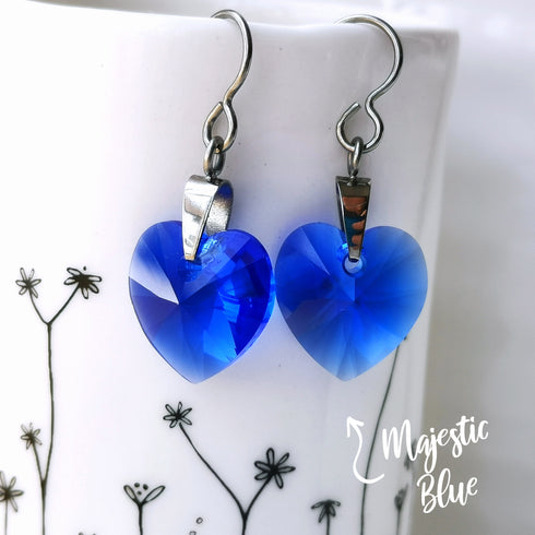 Majestic Royal Blue Crystal Titanium Drop Earrings
